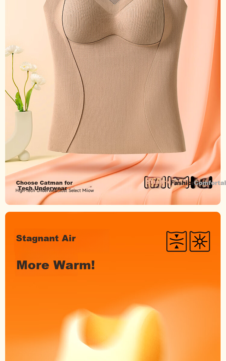 MiiOW Women's Thermal Underwear, Ladies' Wool And Silk Thermal Wear, Double-Sided Fleece, No Bra Needed, Warm Vest for Women, Suitable for Outdoor Wear 2