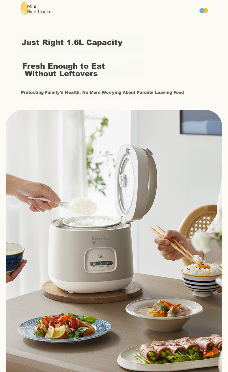 Bear Rice Cooker for 1-2 People, Mini Rice Cooker 1.6L, Home Small Multifunctional Smart Micro Pressure Cooking Pot, Porridge Cooker, Mini Soup Pot, Rice Cooker DFB-R16Q3 4