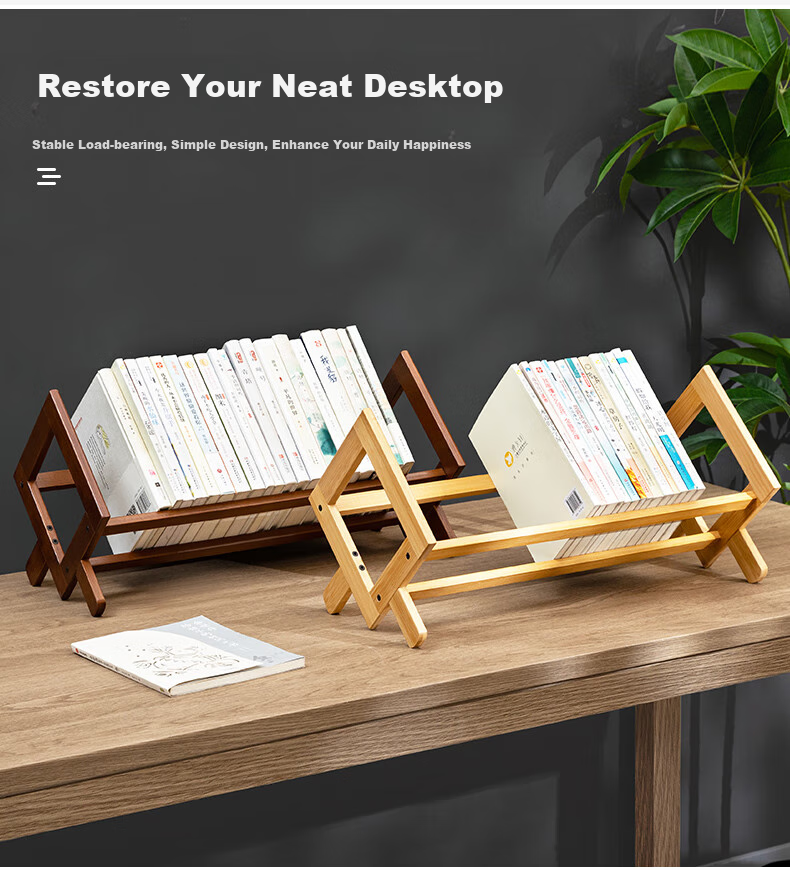 Laozhujiang Desktop Bookshelf, Simple Desk Organizer, Basic Bookcase, Student Storage Rack, Natural Color, 52cm Long 2