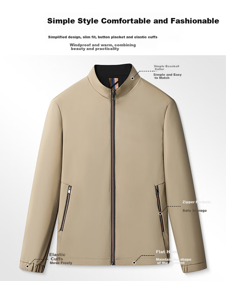 FIRS Men's Windproof Wrinkle-Resistant Spring Autumn Stand Collar Business Casual Jacket Workwear Shirt 2
