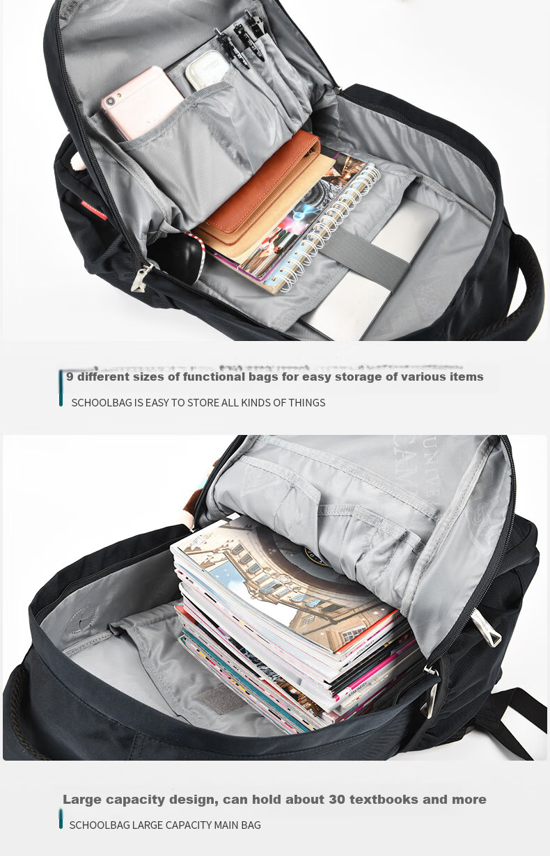UNIVERSITY OF CAMBRIDGE Large Capacity Middle School Backpack for Boys And Girls, Multifunctional High School Backpack CA203 Black 5