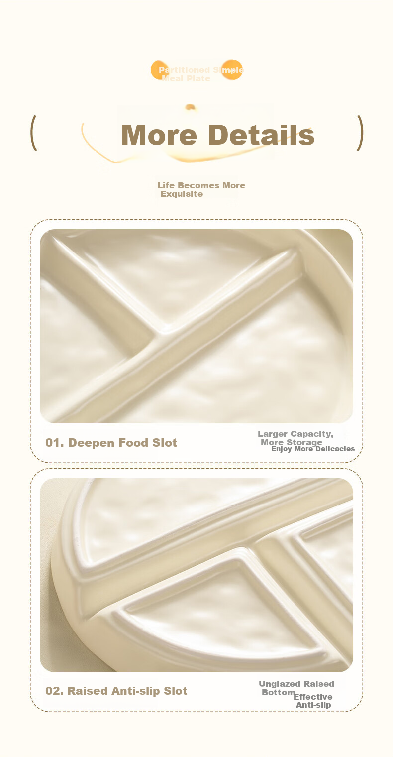 CAIZHI Ceramic Divided Plate, Compartmentalized Dining Plate, Student Breakfast Plate, Dumpling Plate, Fruit Plate, 211 Low-Fat Plate CZ6968 12