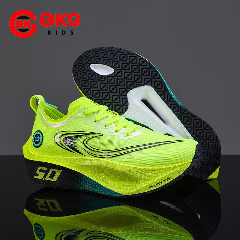 BKG Middle School Student Running Shoes Jifeng 5.0 Training Shoes Spring Autumn Popcorn Carbon Plate Shoes ZYQ25730 Fluorescent Green 36