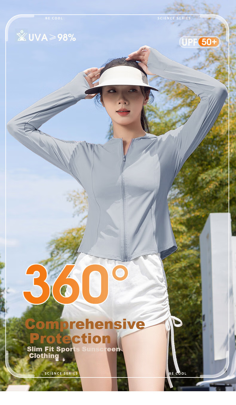 FitonTon Women's Sun Protection Jacket, Summer Outdoor Cycling Short Hooded Slim Sun Protection Shirt, Ice Silk Feel Thin Sunshade, Same Style As "Lan Jie" 11