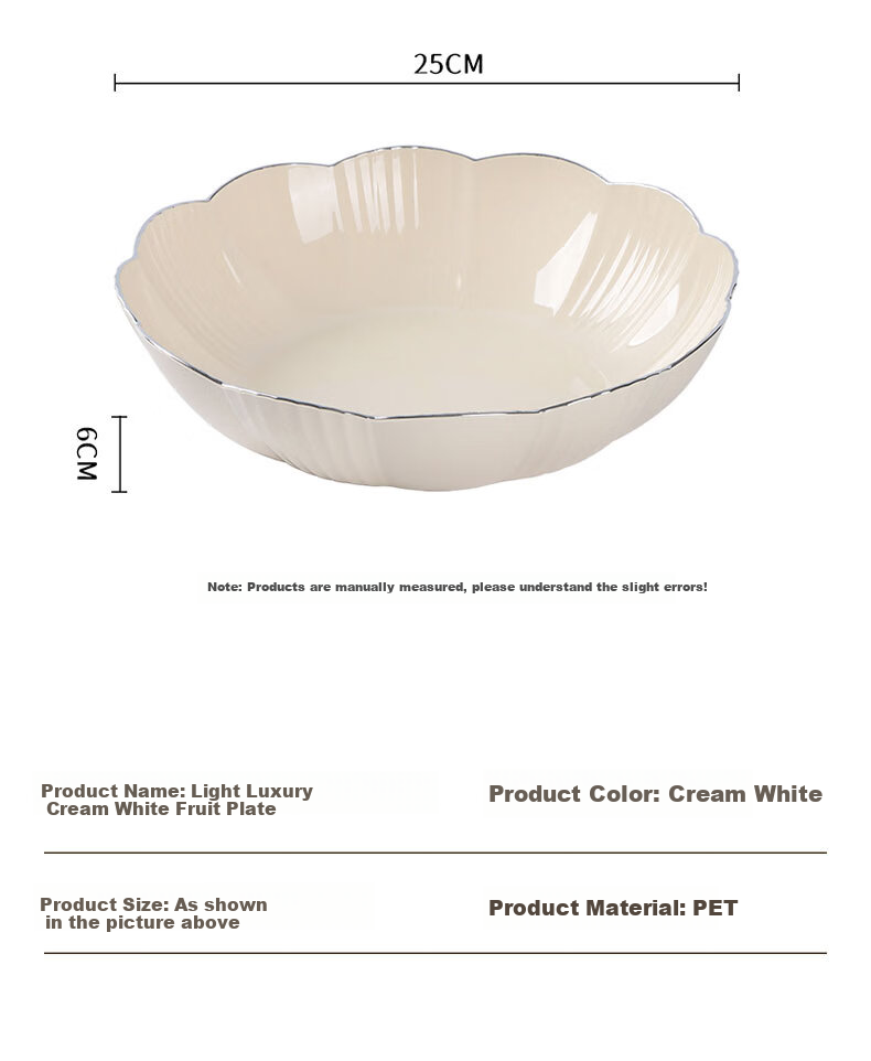 BJ Fruit Plate, Snack Tray, Home Use Fruit Dish, Living Room Dried Fruit Plate, Serving Tray, Candy And Nut Dish, Silver Rim, Milk White Color, Petal-Shaped 8