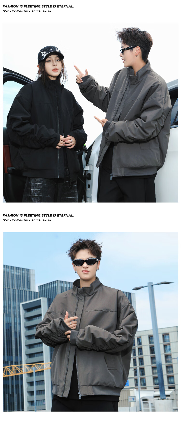 Dingfengbaoluo Couples Flight Jacket Men Autumn Winter Thickened Cotton American Style Outdoor Stand Collar Coat DGM97 Wolf Gray 3XL 3