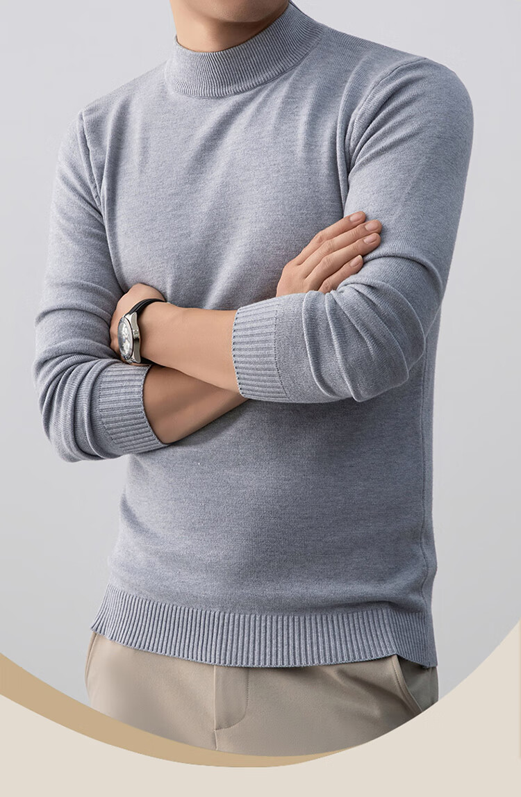 ROMON Men's Half Turtleneck Sweater Autumn Lightweight Warm Comfortable Knit Pullover Mid-Young Base Layer Winter Wear Size M Blue 4