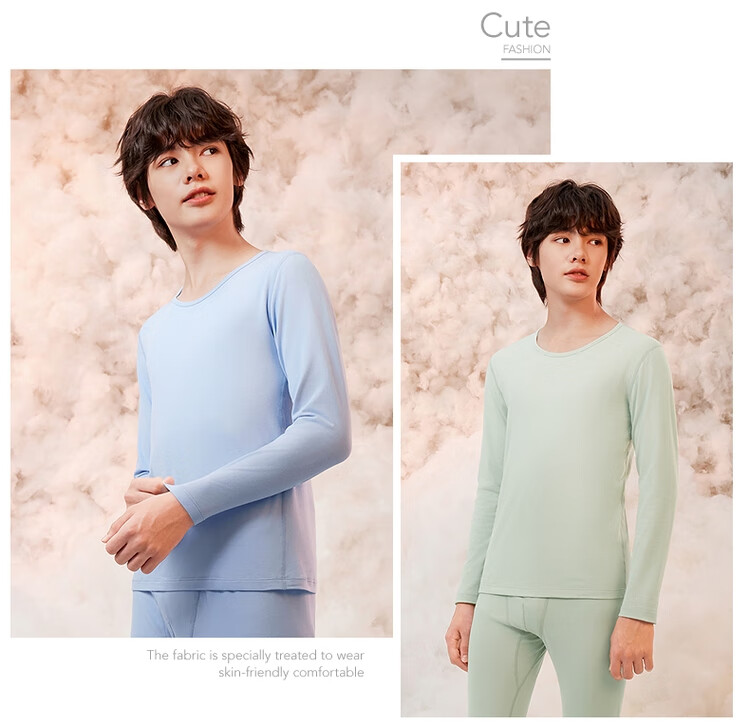 THREEGUN Kids A-Class Fireproof Cotton Crew Neck Boys' Mid-Large Student Underwear Set Taro Blue 165 9