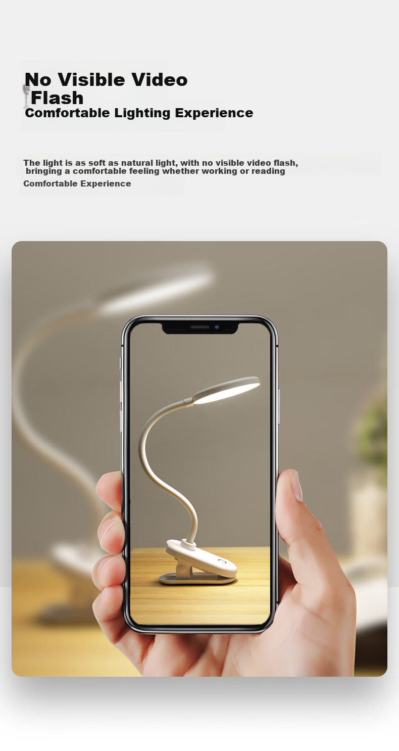 Haoshili Rechargeable Desk Lamp for Children, Students' Dormitory, Bedroom, Office, Work, Study, Reading, LED Bedside Lamp Clip-On Light 8