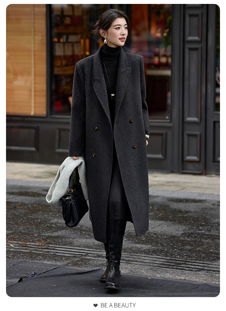 Bailuyu Wool Double-Faced Coat with Suit Collar, Straight Slim Fit, Winter 2025 New, Dark Gray, Women's M 12
