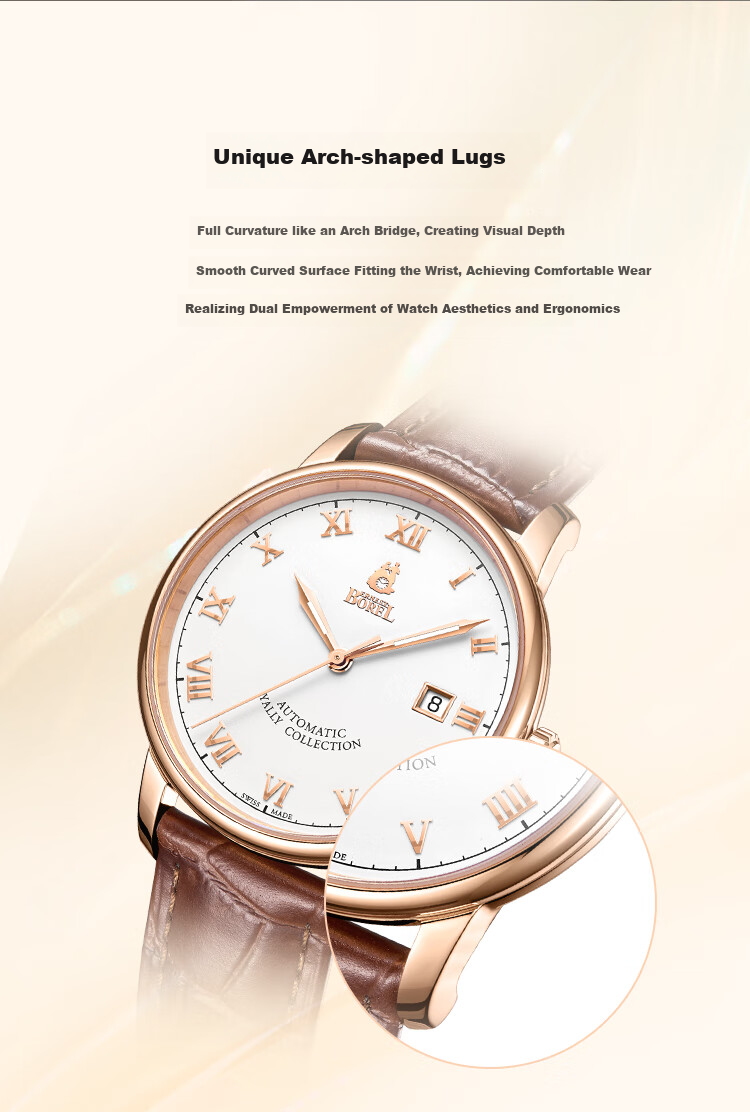 ERNEST BOREL Swiss Women's Watch, Automatic Mechanical Original Imported Leather Strap Yali Series Ladies Watch N0407L0C-MR4L 6