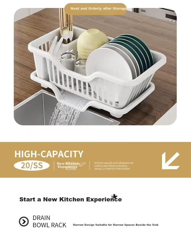 Jingyan Bowl And Plate Storage Rack, Kitchen Fruit And Vegetable Draining Basket, Chopstick Organizer Box, Chopstick Holder, Large Capacity White Plastic 4