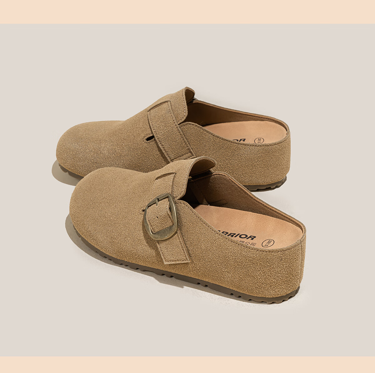Warrior Thick Sole Boken Half Slippers Women's Outdoor New Style Height Increasing Closed Toe Slip-On Shoes Khaki Size 35 12