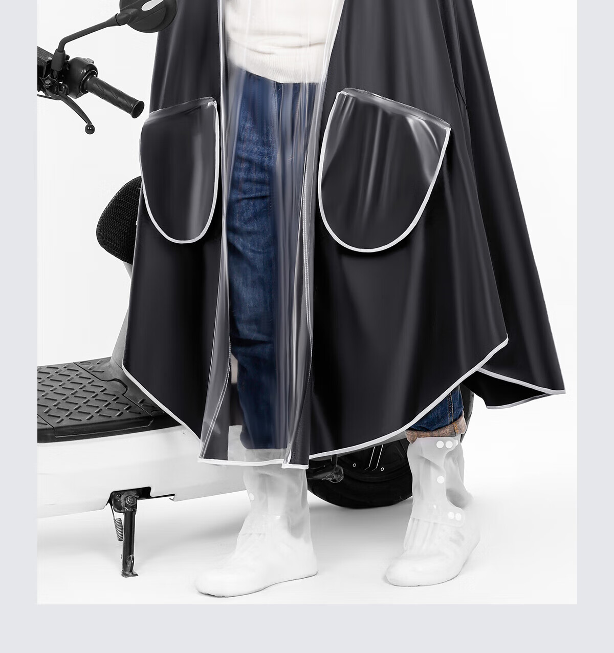 BWNK Electric Bike Raincoat Single Rider Adult Portable One-Piece Rain Poncho Black 21