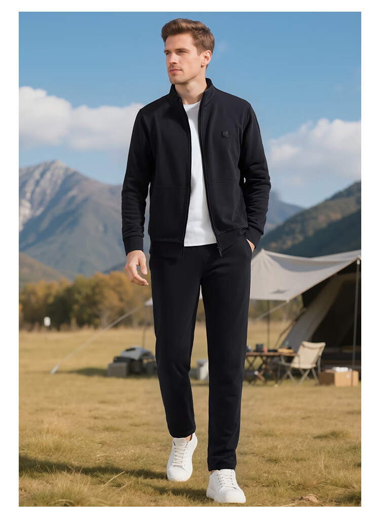MONTAGUT Men's Spring and Autumn Casual Sports Suit Sweatshirt Jacket and Pants Running Sportswear Light Gray 2XL 12