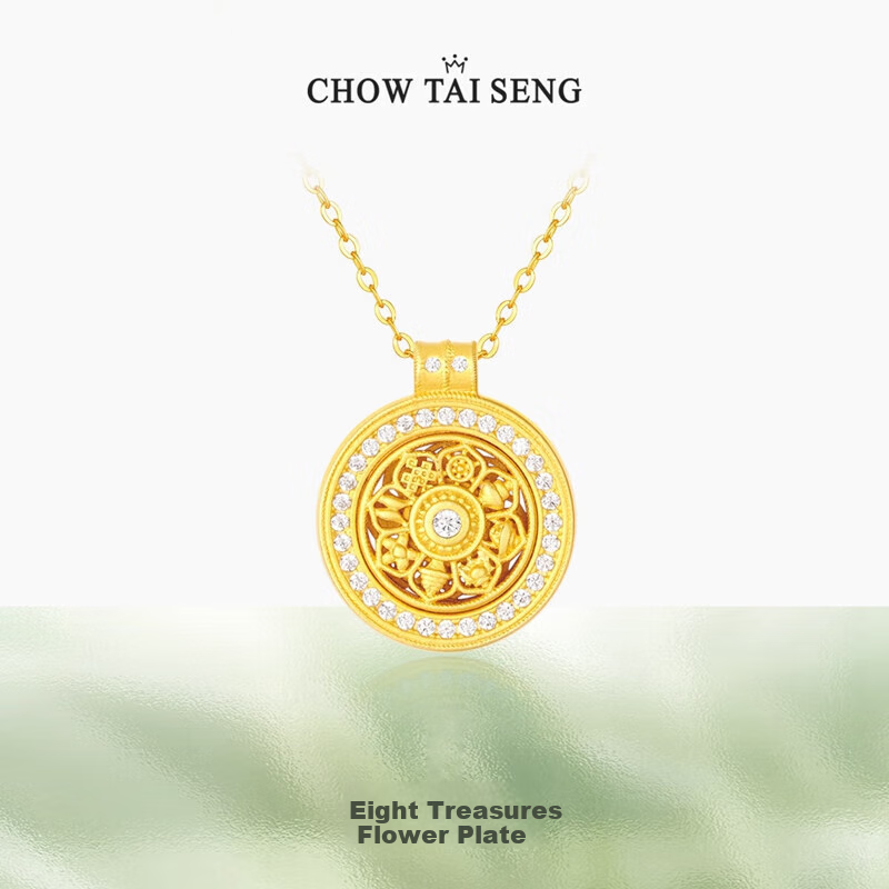 CHOW TAI SENG Eight Treasures Compass Silver Necklace for Women, 2026 New Light Luxury High-End Pendant, Birthday Gift for Ladies, Present for Mom