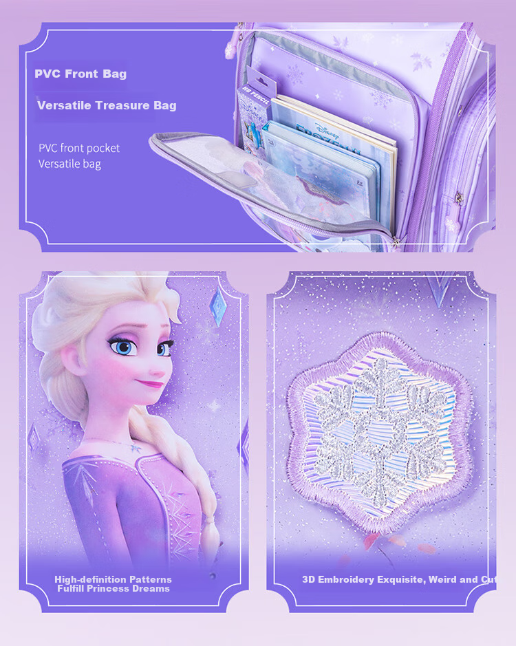 Disney Backpack for Primary School Students Grades 1-3, Spine-Protecting, Load-Reducing, Stylish Children's Backpack, Birthday Gift, Elsa Princess Gift Box 4