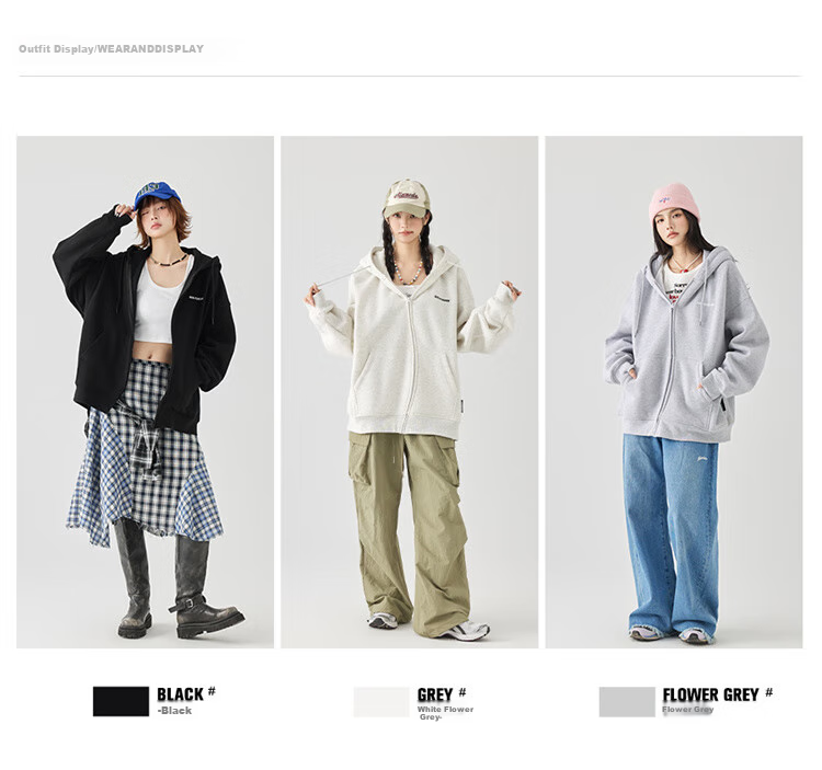 GOLFCROSS Couple's Style, 2025 Spring New Arrival, Letter Embroidery Hooded Drawstring Cardigan Sweatshirt, Floral Gray, M 6