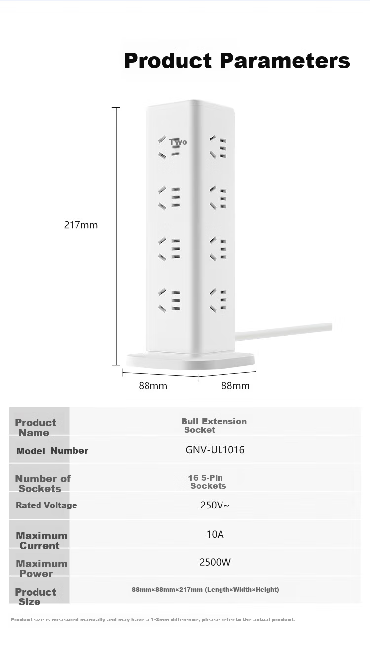 BULL Floor Socket, Overload Protection Power Strip/power Board/power Strip/power Bar with 16 Outlets And Master Switch, Total Length 1.6 Meters, GNV-UL1016, White 2