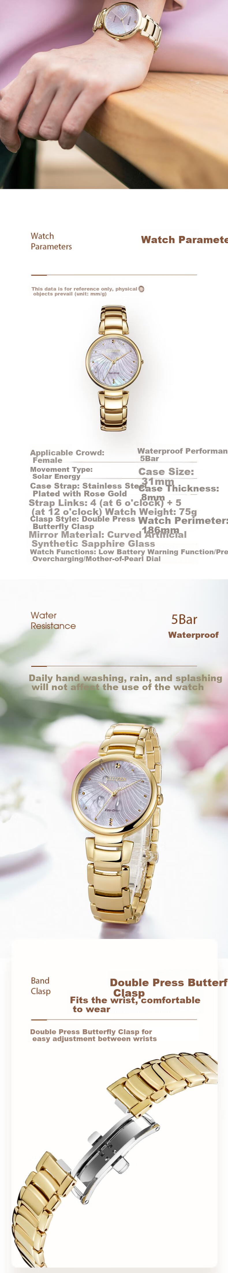CITIZEN Watch for Women, Japanese And Korean Style, L Series Eco-Drive, Mother-Of Steel Strap, Gift for Girlfriend, EM0853-81Y 1