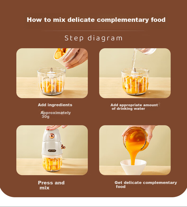 PLODON Baby Food Processor, Infant Feeding Tool Grinder And Mixer, Dual Cups for Raw And Cooked Foods 6