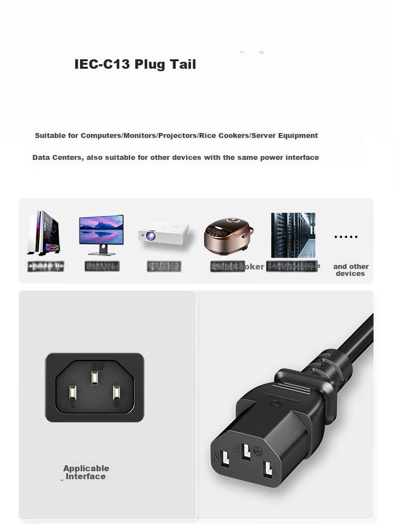 BURLEFRAN National Standard 3C Certified Power Cord, Three-Prong Three-Core I-Shaped Tail Computer Desktop Host, Universal Monitor, Rice Cooker Printer Connection Cable 3 Meters 2