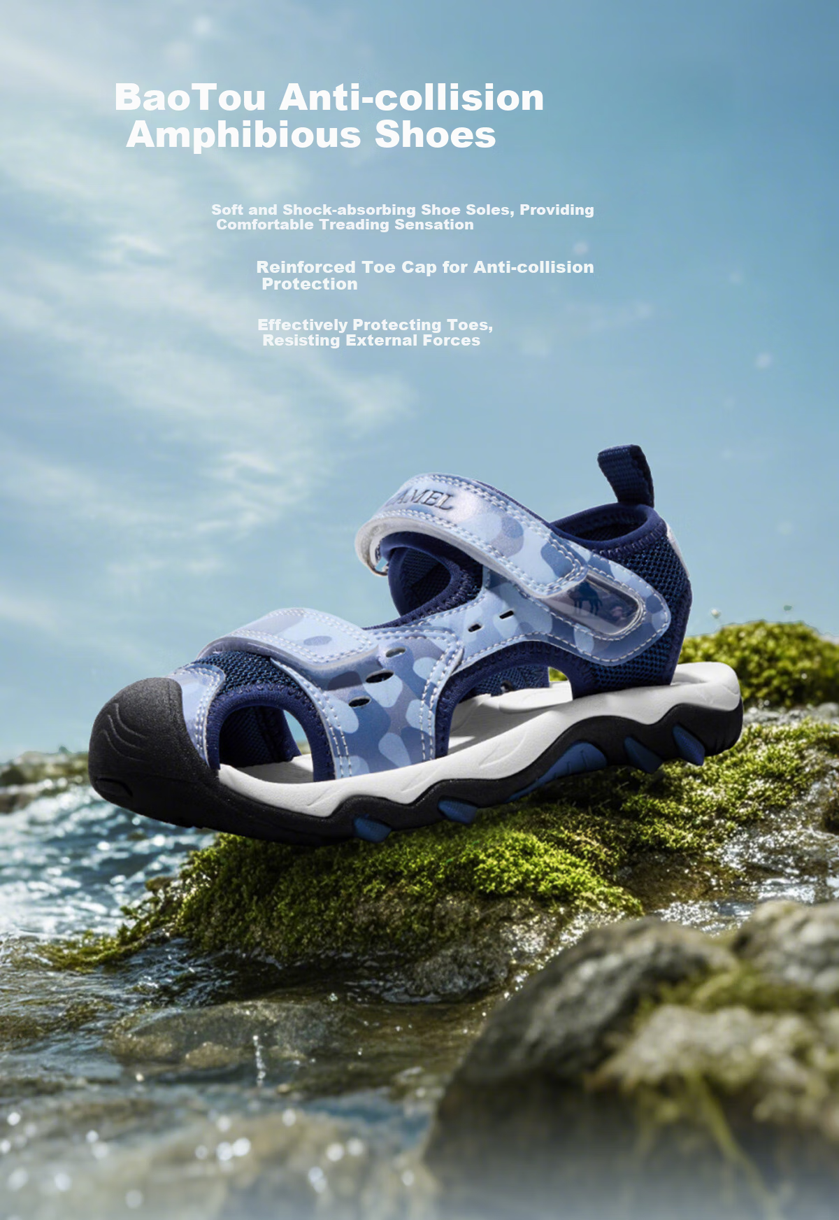 CAMEL Children's Sandals, Summer Beach Shoes, Closed-Toe, Anti-Collision, Non-Slip, Velcro Straps, for Older Childre 11