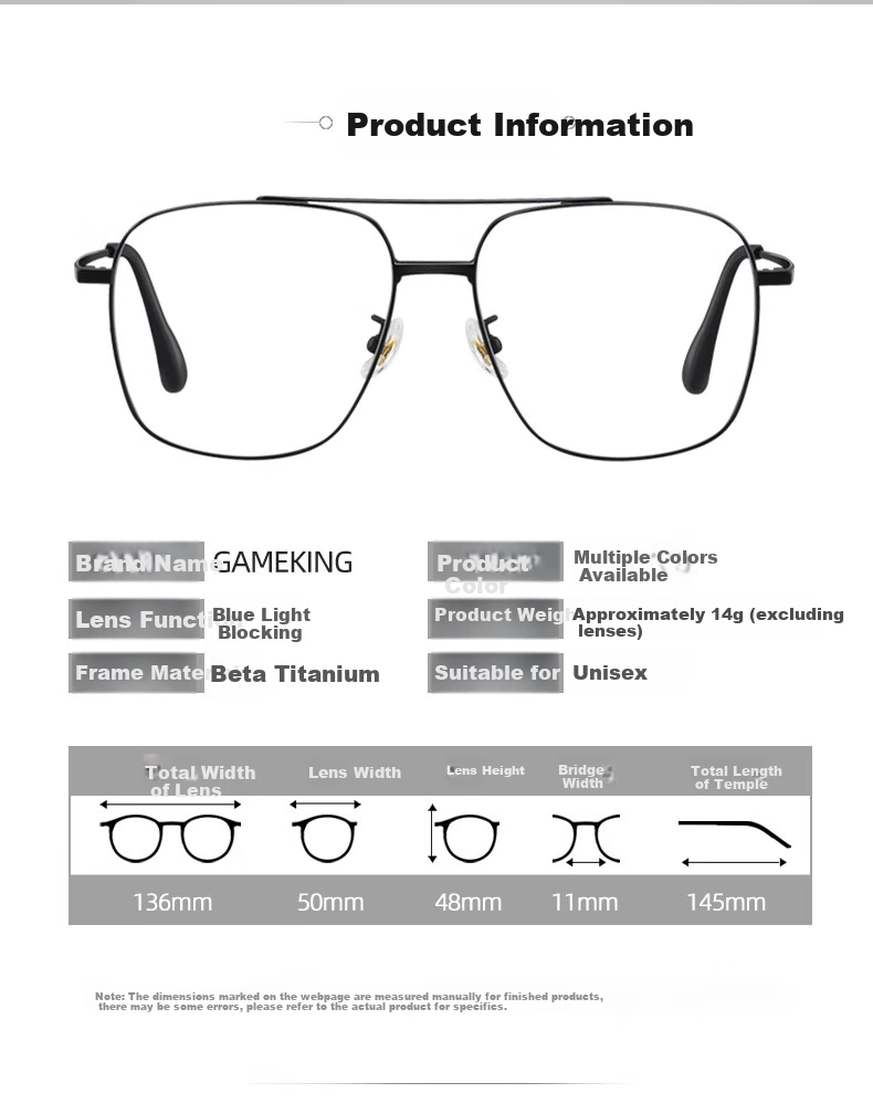 Gameking Myopia Glasses with Blue Light Protection And Radiation Protection for Men And Women, Prescription Available, GK008 Black 9
