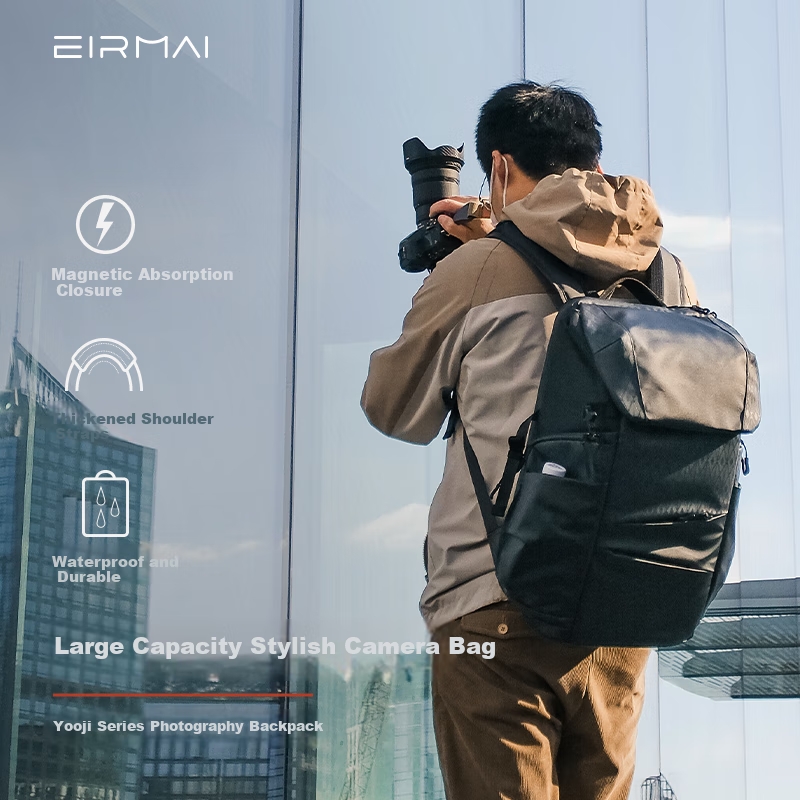 EIRMAI F4D Camera Bag, Peregrine Falcon Series, Suitable for Mirrorless And DSLR Cameras, Compatible with Nikon, Sony, Canon Digital Cameras, Large Capacity Backpack with Storage, Dazzling Black, 20L