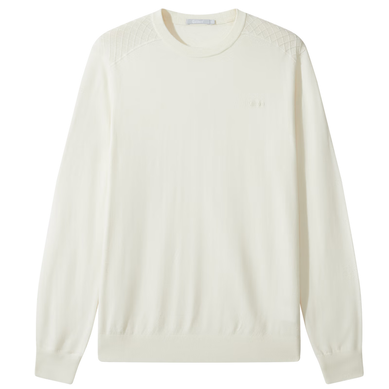 CABBEEN 100% Combed Cotton Men's Long Sleeve Logo Embroidered High-Frequency Winter Simple Base Shirt