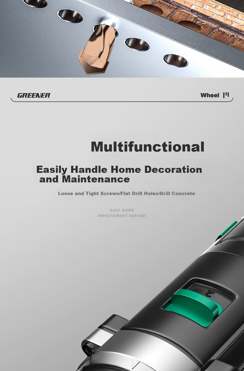 GREENER 12V Electric Drill, Cordless Screwdriver, Household Rechargeable Electric Tool Box, 2.0 Battery Set 12