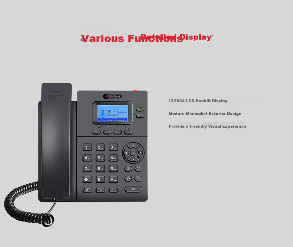Yijiatong IP Telephone Landline, IP201 VOIP Network Phone, Call Center Telephone, Gigabit Ethernet Port with Dual SIP Accounts, Wall-Mountable, Power Supply Included 2