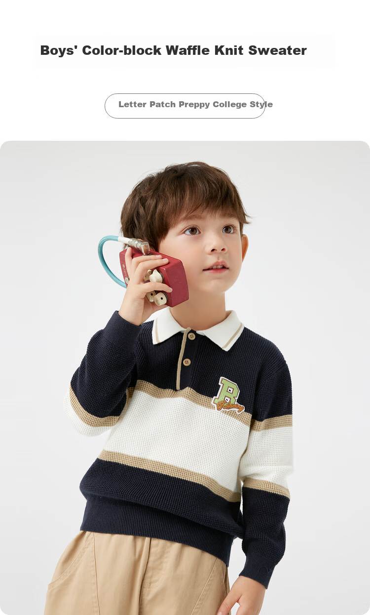 BALABALA Boys' Sweater, Autumn Waffle Knit Pullover, Preppy Style, 201324103101 1