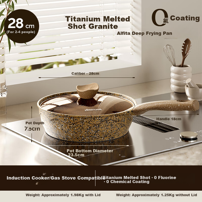 Amercook Deep Frying Pan, Non-Stick Pan, Alfita Maifanshi Iron Skillet, Steak Pan for Induction And Gas Stoves
