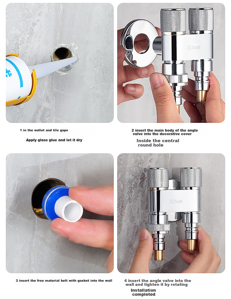 Haili Copper One-In Three-Way Angle Valve with Dual Control for Washing Machine Faucet, Detachable Water Stopper, 4/6 Points B22Q 13