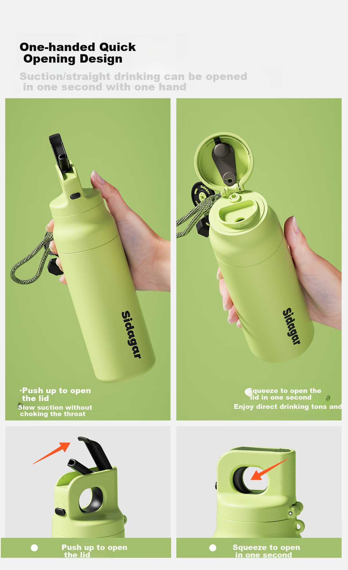 Shidajia Insulated Cup, Keeps Hot Or Cold, Outdoor Sports, Quick-Open Lid, Portable Large Capacity Water Bottle, Stylish Stainless Steel Dual-Use Cup 3