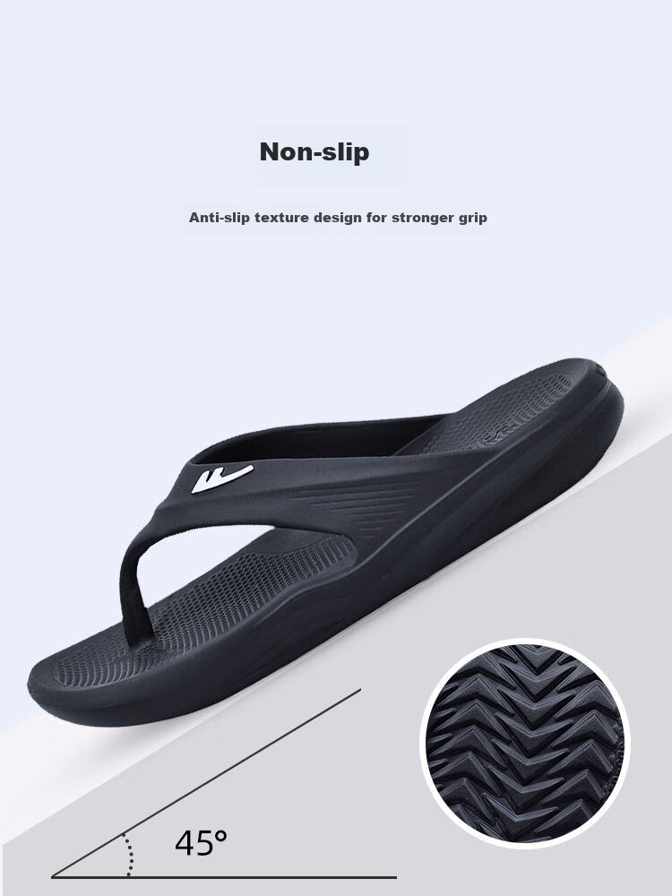 Warrior Flip-Flops for Men, Casual Beach Sandals, Outdoor Wear, Non-Slip EVA, Comfortable Bathroom Slippers, Black, Size 44-45 1