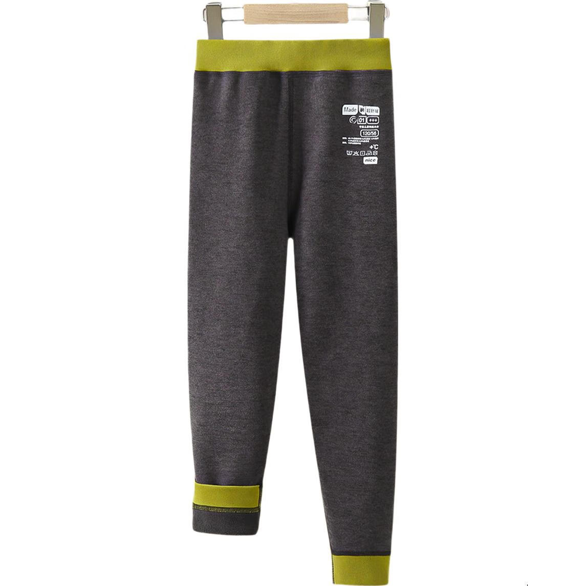 YUZHAOLIN Kids Thermal Pants Unisex Autumn Winter Thickened Double-Sided Fleece Lined Leggings Light Gray Size 110