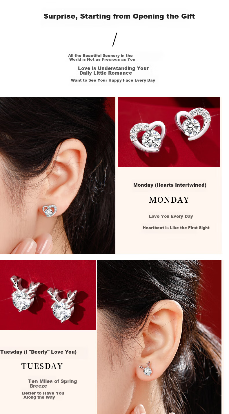 MOLADY Weekly Silver Stud Earrings for Women, Rose Gift Box Set Jewelry, Anniversary Birthday Gift for Girlfriend Or Wife 3