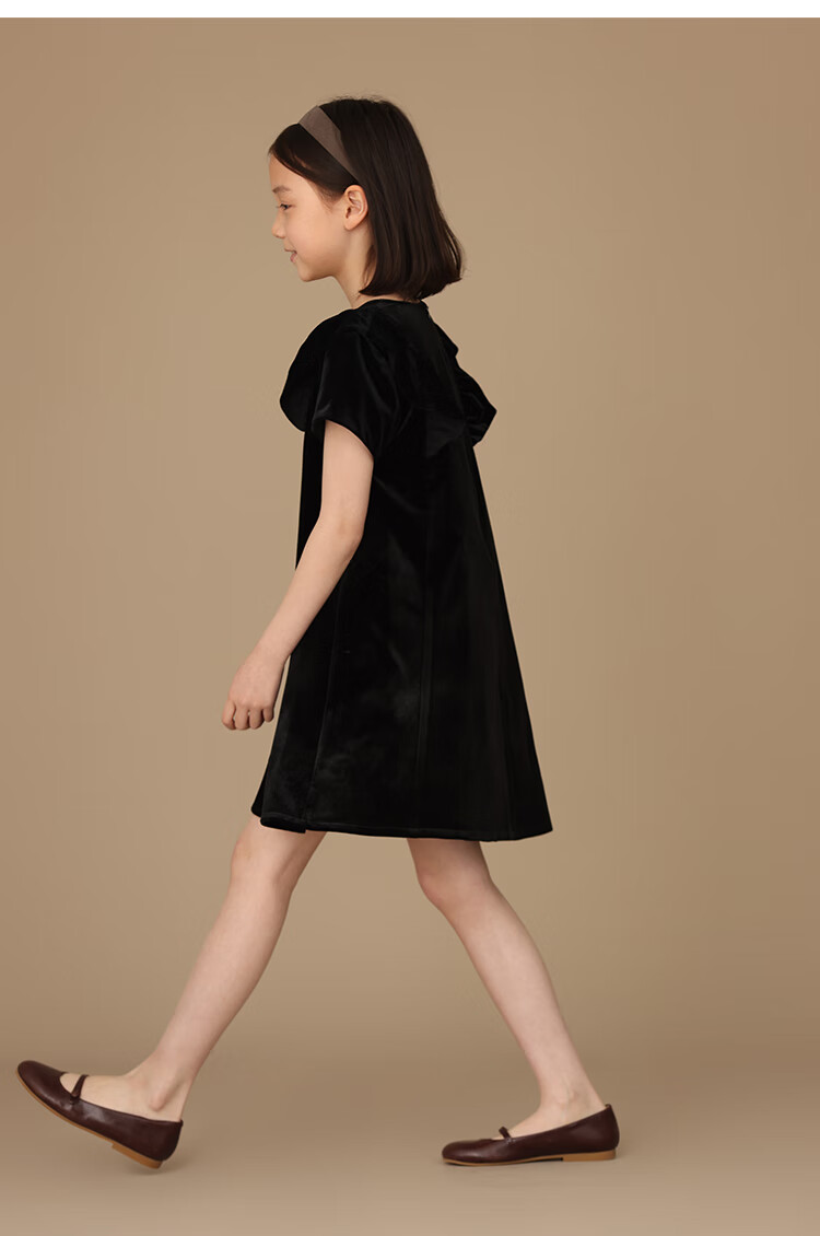 Hacikis Kids Summer Velvet Dress Korean Style Birthday Dress Little Black Dress Girls Formal Wear Black 170 8