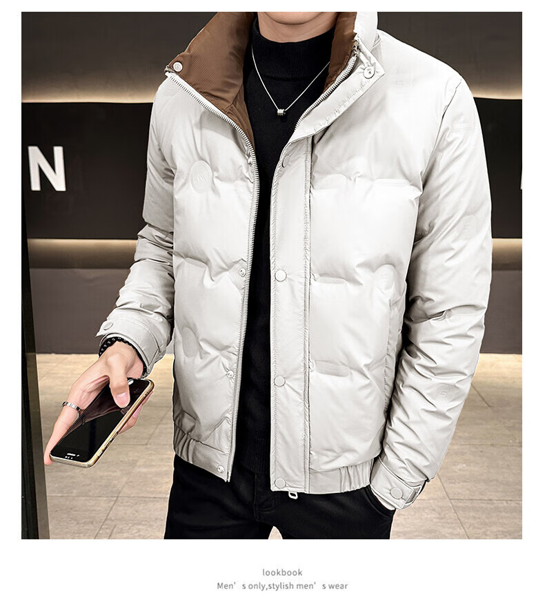Pierre Cardin Men's Down Jacket Autumn Winter Stand Collar Casual Coat Thickened Warm Windproof Black 2XL 8