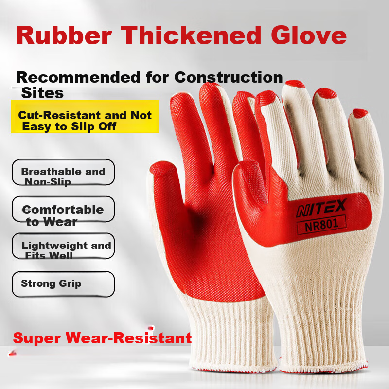 SHENGLI Safety Gloves, Construction Site Gloves, Reinforced Wear-Resistant Non-Slip Gloves for Delivery, Warehouse, And Construction Work, Thickened Rubber Foam ND818, 12 Pairs/pack 9