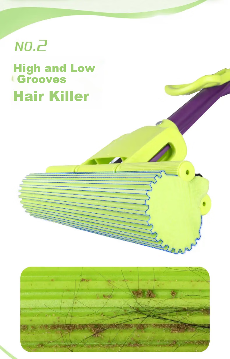 MIAOJIE Sponge Mop, 27cm Handle Length, 120cm Total, 2 Heads, Roller-Type, Lazy Person's Household Use, All-In Cleaning, No Hand Washing Required, Sponge Absorbent 4