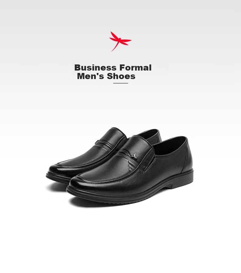 RED DRAGONFLY Leather Shoes for Men, Spring Slip-On Cowhide Shoes for Middle-Aged And Elderly Fathers WTA15172 Black Size 40 1