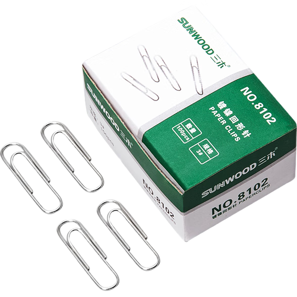 SUNWOOD Nickel-Plated Paper Clips/metal Anti-Rust Binder Clips/classification Storage Office Supplies, 100 Pieces/box, 10 Boxes, 8102