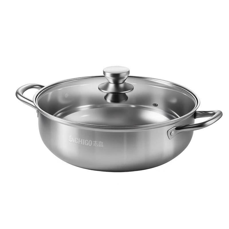 CHIGO 32cm 304 Stainless Steel Hot Pot Soup Pot Large Capacity Household Shabu-Shabu Pot Compatible with Induction Cooker and Gas Stove