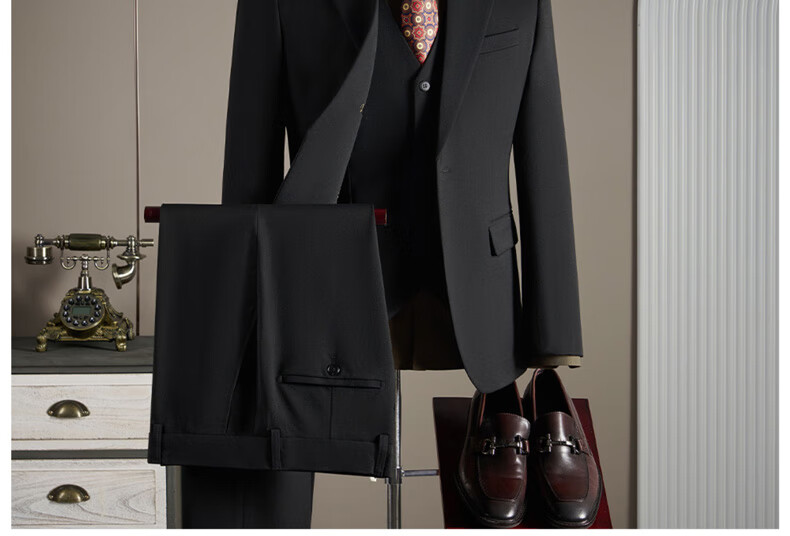 ROMON Men's Business Suit Set Blazer Vest Trousers Wedding Formal Jacket Dark Gray M 1