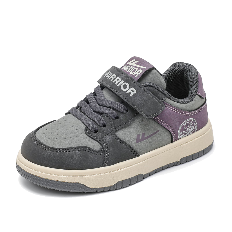 Warrior Kids' Spring and Autumn Boys' Casual Lightweight Soft Sole Sports Shoes WZ-0438 Black/Grey/Purple Size 34