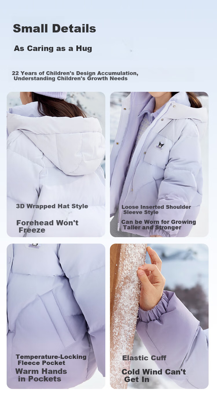 BALABALA [hellokittyIP] Girls' down Jacket Winter Coat Sanrio Outerwear Protective And Warm Fashio 9