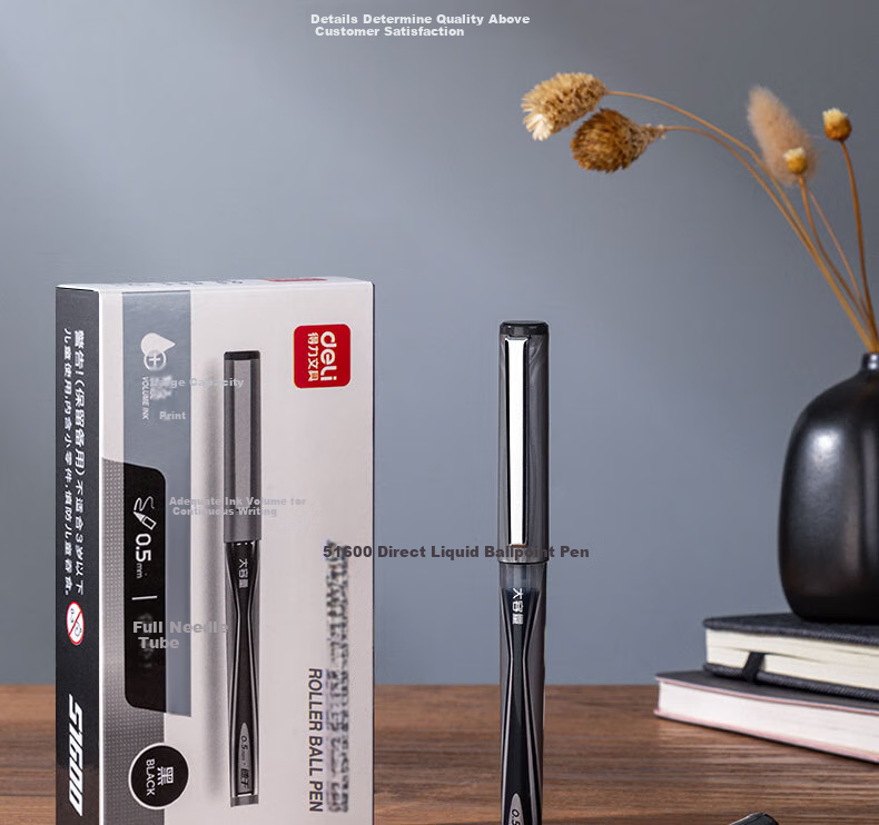 Deli 1600mAh Large Capacity Gel Pen, Direct Liquid Pen, 0.5mm Full Needle Tube, Student Signature Pen, Rollerball Pen, Ink Pen, Black, 12 Pens/box S1600 17